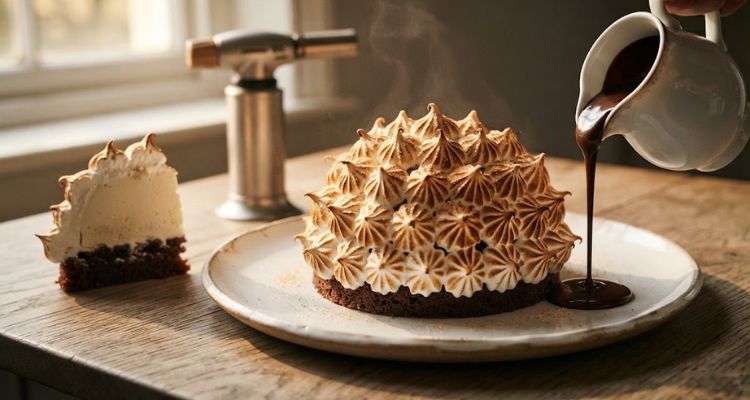 James Martin Baked Alaska With Creamy Chocolate Sauce
