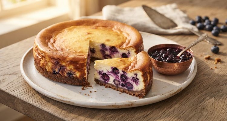 James Martin Baked Blueberry Cheesecake With Blueberry Compôte